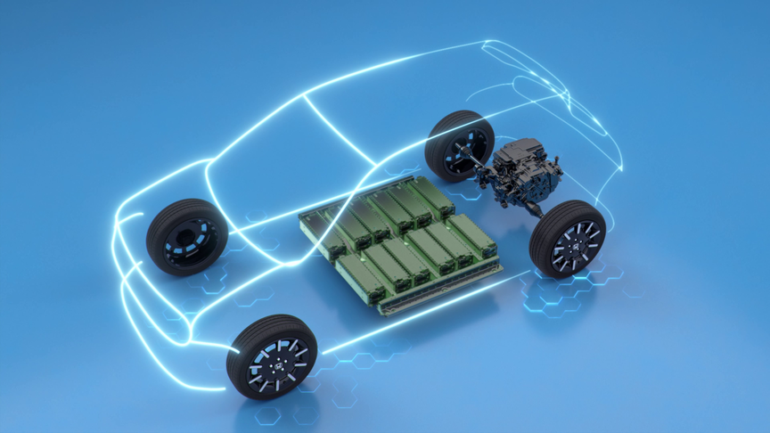 Vue de trois quarts avant de la taille d'une batterie de voiture électrique