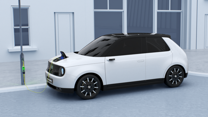 Vue latérale gauche de la Honda e en charge