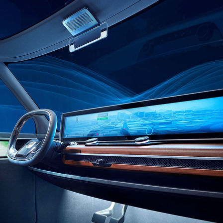 Vue de trois quarts avant de l'intérieur de la Honda Urban EV Concept.
