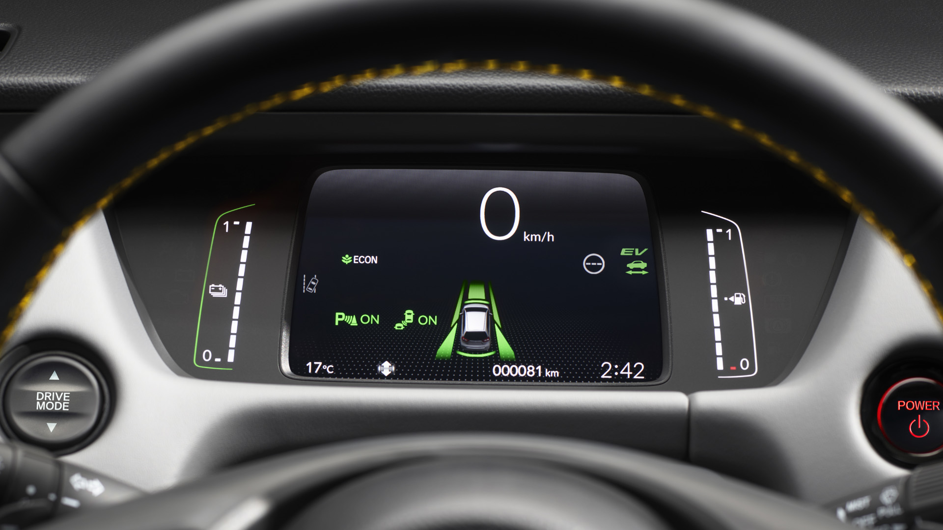 Close up Honda SENSING inside the Jazz Hybrid.