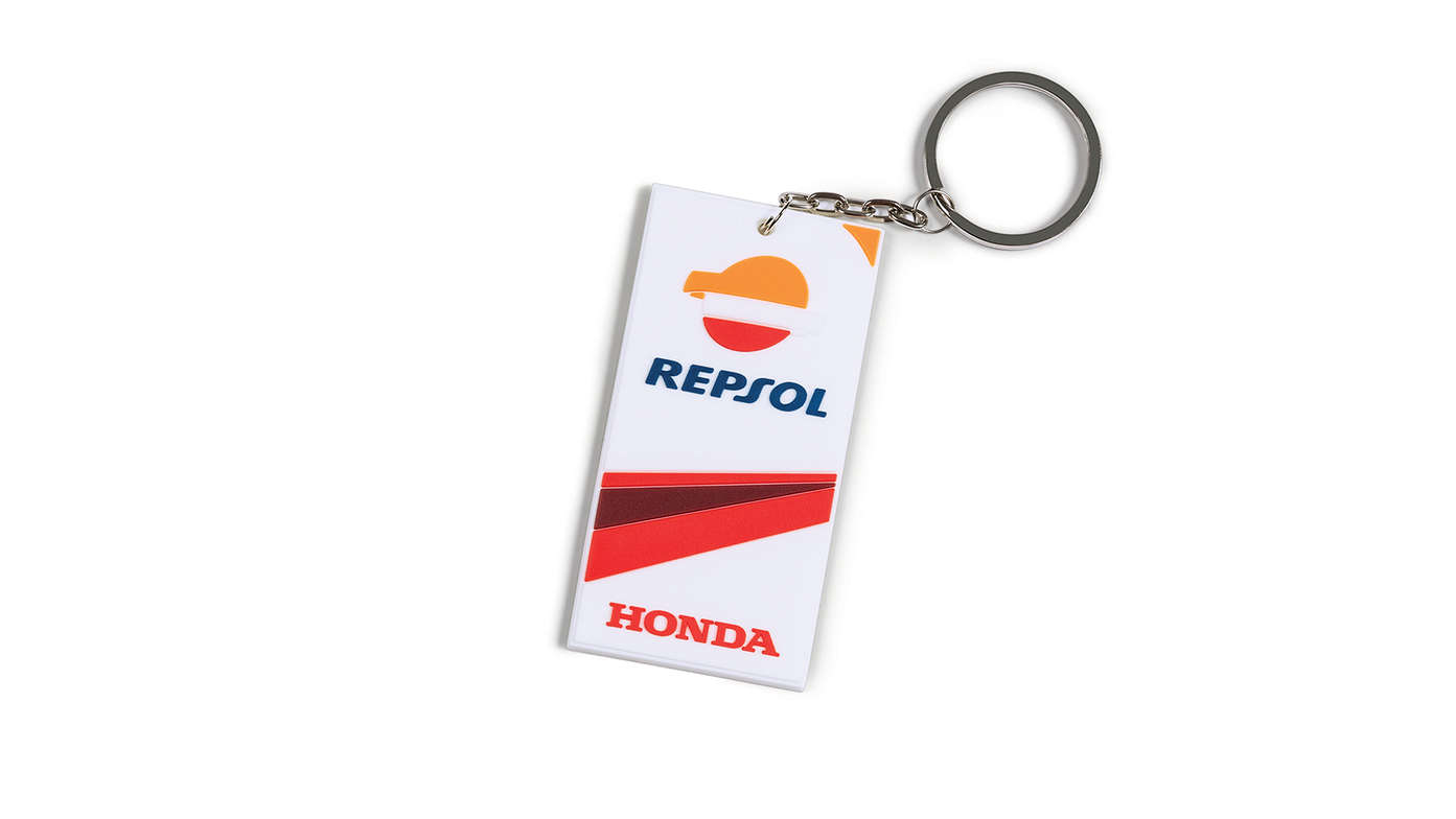 Porte-clés aux couleurs Honda MotoGP et logo Repsol.