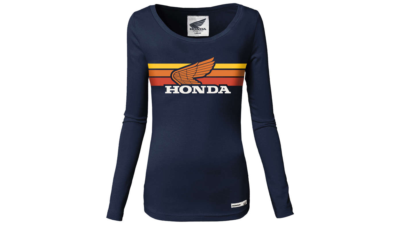 T-shirt vintage Honda bleu marine pour femmes, à manches longues. 