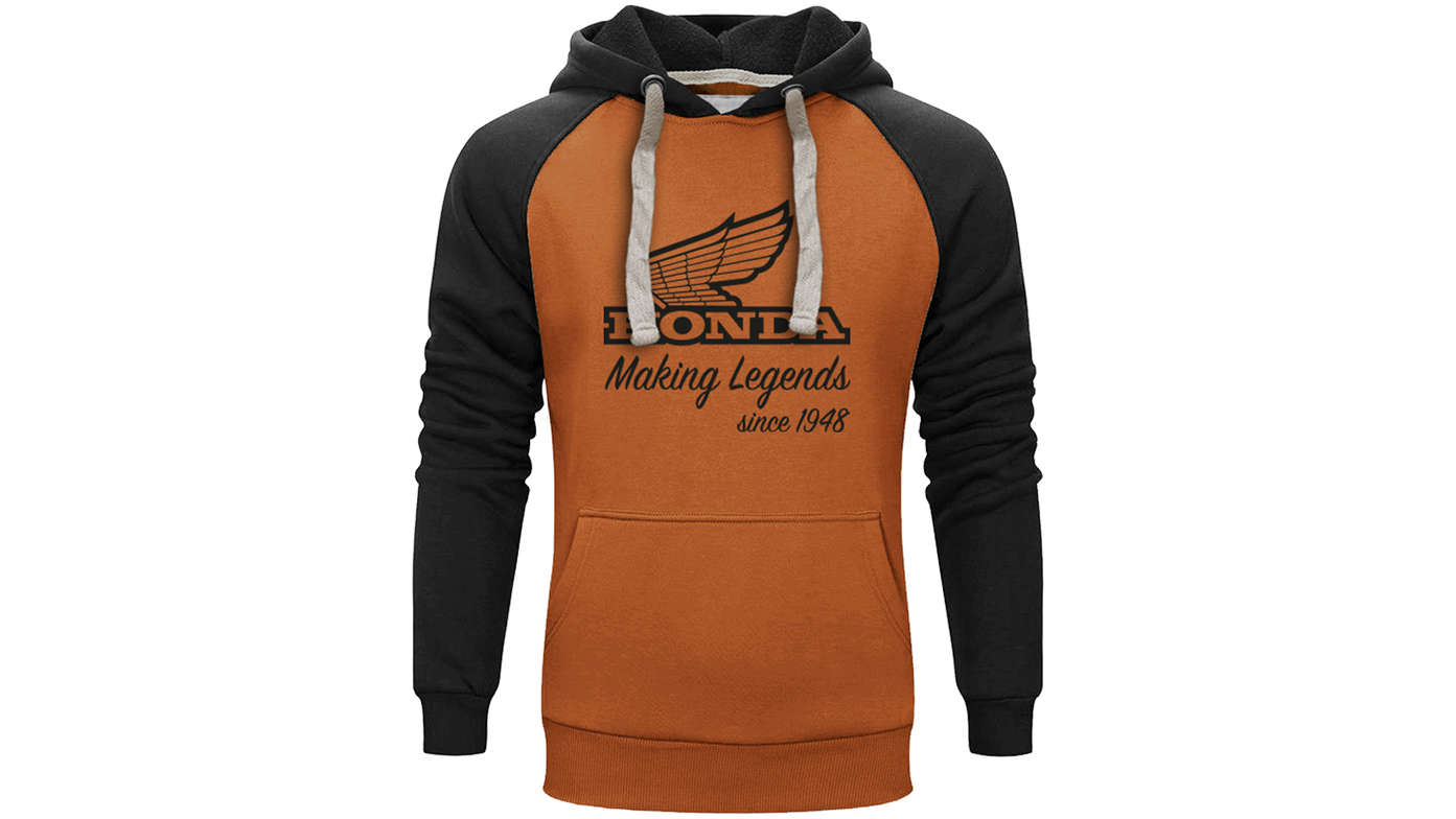 Sweat à capuche vintage Honda orange et noir. 