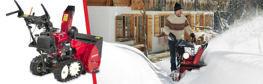 Gauche&nbsp;: fraise &agrave; neige S&eacute;rie 7 Droite&nbsp;: fraise &agrave; neige S&eacute;rie 7, utilis&eacute;e par un d&eacute;monstrateur, dans un jardin.